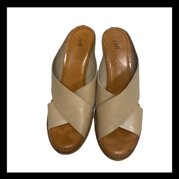 J. Jill Shoes - J Jill Women’s Open Toe Criss Cross Strap Wedge Sandals Beige Leather Size 11